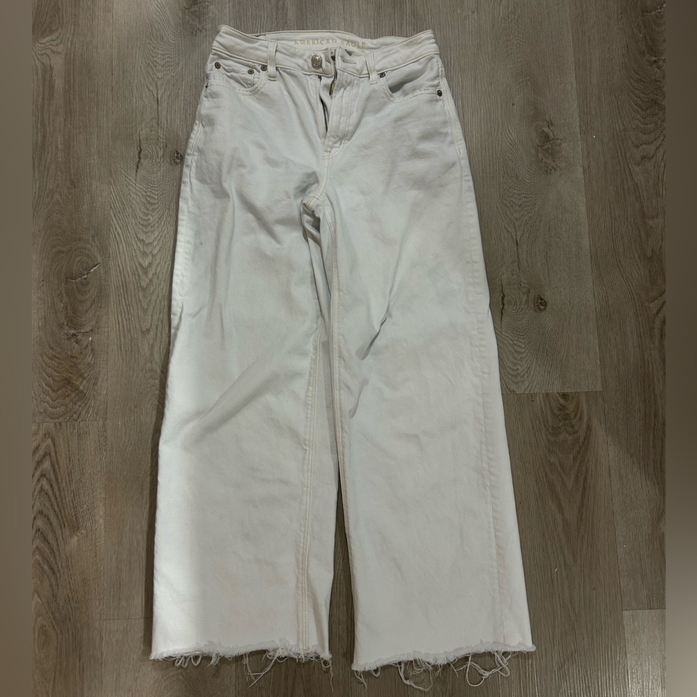 American Eagle Outfitters White ‘Strigid’ Wide Leg Ankle Jeans
